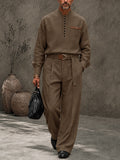 Modern Retro Half-Button Suit Shirt Pants Set