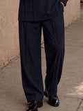 Casual Contrast Line Tunic Shirt Pants Set