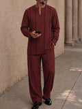 Casual Contrast Line Tunic Shirt Pants Set