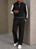 Urban Casual Contrast Sporty Polo Pants Set