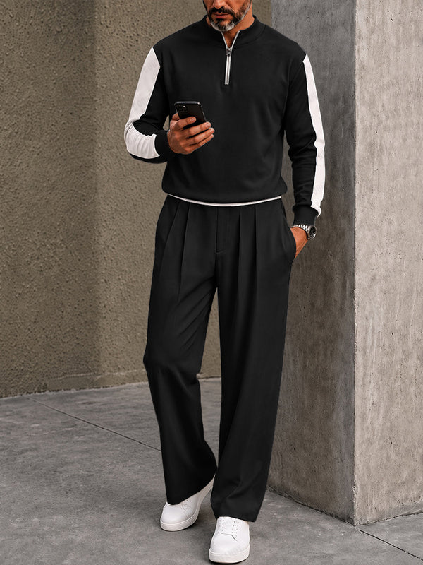 Urban Casual Contrast Sporty Polo Pants Set