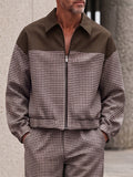 Vintage Houndstooth Splicing Jacket Pants Set