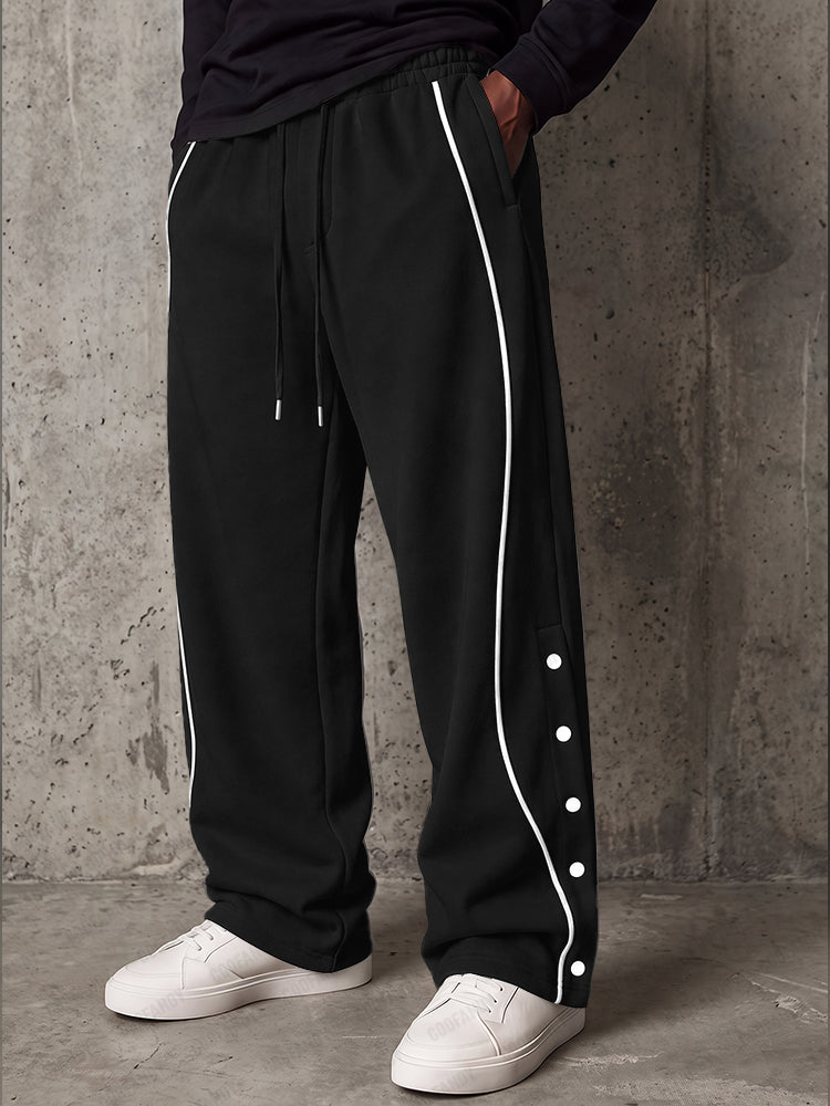 Men's Side Snap Track Pants – Relaxed Fit Drawstring Streetwear
