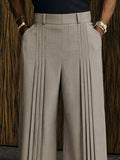 Polished Casual Front-Pleat Design Suit Pants