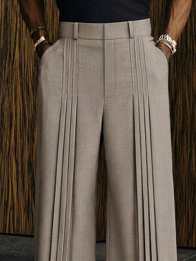Men's Polished Casual Front-Pleat Design Suit Pants Dark Gray / XL