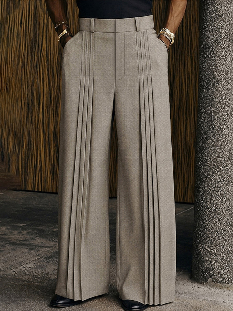 Men's Polished Casual Front-Pleat Design Suit Pants Light Gray / XXL