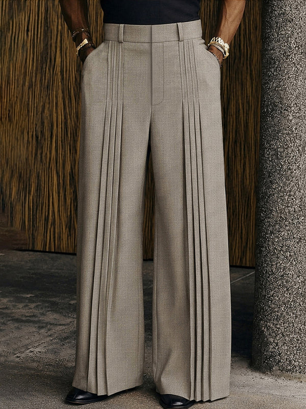 Men's Polished Casual Front-Pleat Design Suit Pants Light Gray / XXL