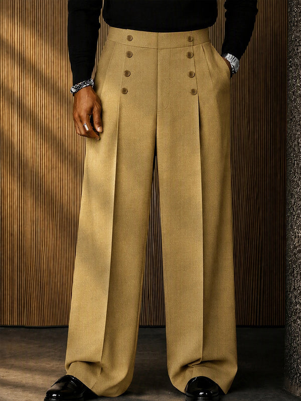 Casual Polished Button Detail Suit Pants