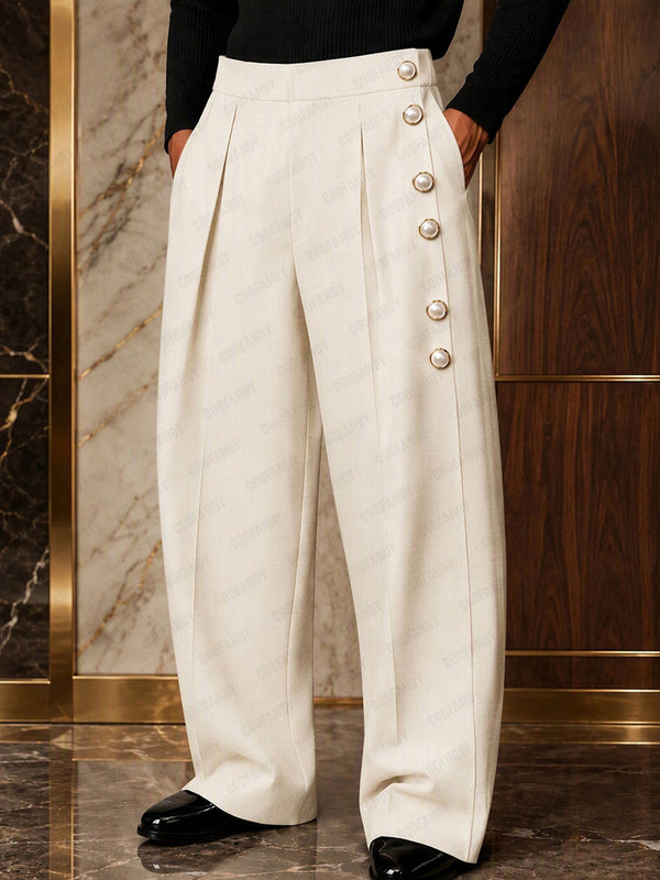 Smart Casual Statement Button Accents Pants