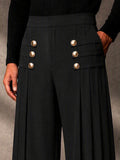 Refined Button Decor Front Pleats Suit Pants