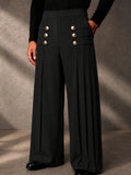 Refined Button Decor Front Pleats Suit Pants