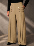 Refined Button Decor Front Pleats Suit Pants