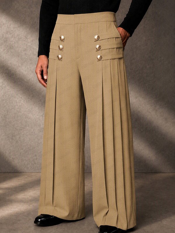 Refined Button Decor Front Pleats Suit Pants