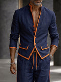Modern Contrast Trim 100% Cotton Blazer Set