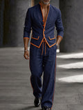 Modern Contrast Trim 100% Cotton Blazer Set