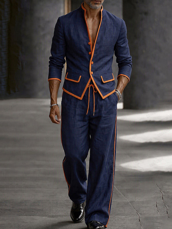Modern Contrast Trim 100% Cotton Blazer Set