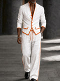 Modern Contrast Trim 100% Cotton Blazer Set