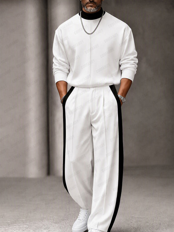 Urban Contrast Rib Mock Neck Top Pants Set