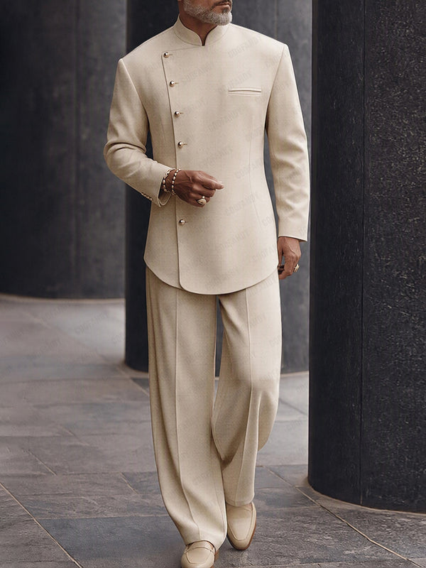Versatile Asymmetric Placket Blazer Pants Set