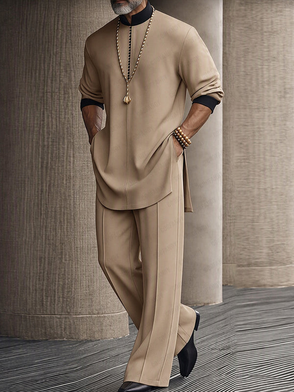 Casual Relaxed Contrast Detail Shirt Pants Set