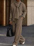 Modern 3-in-1 Detachable Scarf Top Pants Set