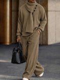 Modern 3-in-1 Detachable Scarf Top Pants Set