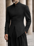 Minimalism Mandarin Collar Longline Top Pants Set