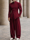 Minimalism Mandarin Collar Longline Top Pants Set