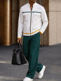 Sporty Contrast Color Jacket Pants Set