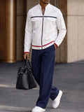 Sporty Contrast Color Jacket Pants Set