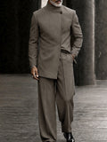 Smart Casual Mandarin Collar Suit Set
