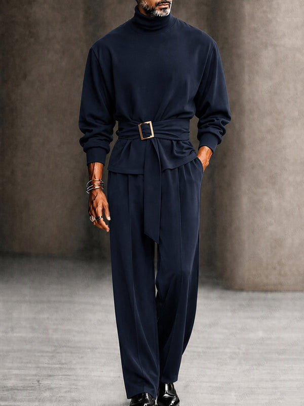 Minimalist Turtleneck Belted Matching Set