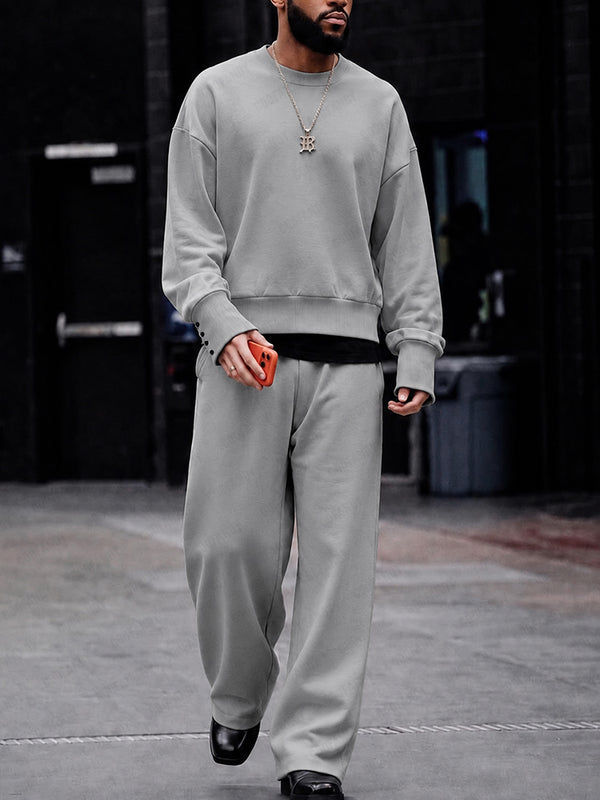 Casual Loose Button-Cuff Sweatshirt Set
