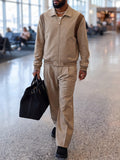 Casual Suit-Fabric Contrast Bomber Jacket Set