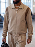 Casual Suit-Fabric Contrast Bomber Jacket Set