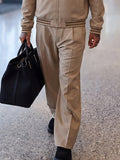 Casual Suit-Fabric Contrast Bomber Jacket Set