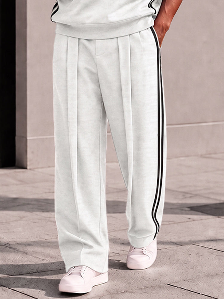Men's Athleisure Contrast Stripe Sweatshirt & Pants Set | Sporty
