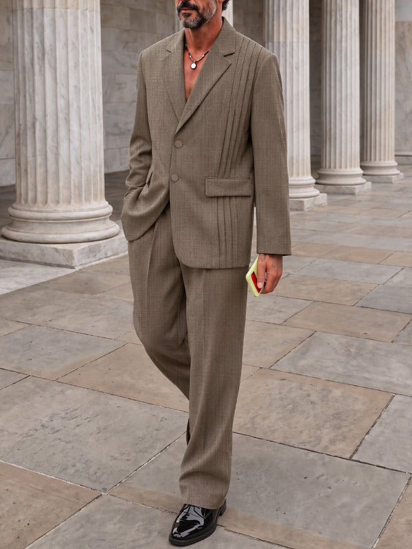 Smart Casual Slub Textured Blazer Pants Set