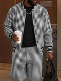 Casual Houndstooth Color Block Webbing Matching Set
