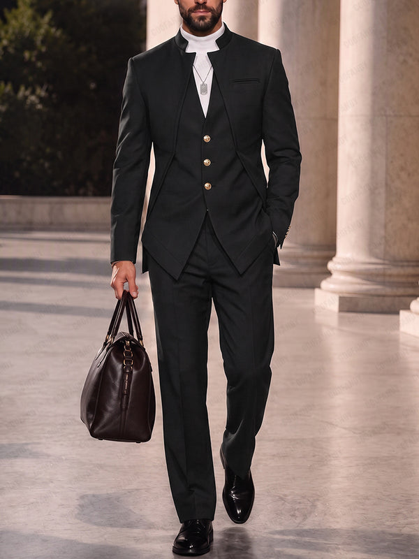 Refined Mandarin Collar Blazer Pants Set