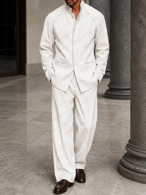 Smart Casual Hidden Placket Jacket Pants Set