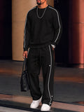 Casual Contrast Piping Sweatshirt Pants Set