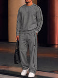 Casual Contrast Piping Sweatshirt Pants Set