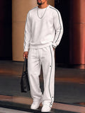 Casual Contrast Piping Sweatshirt Pants Set