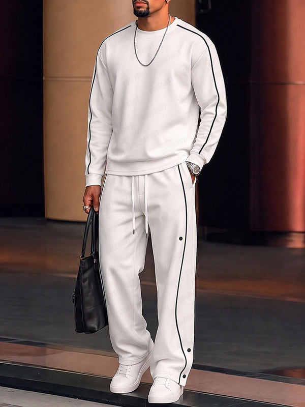 Casual Contrast Piping Sweatshirt Pants Set