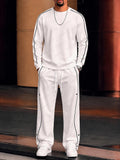 Casual Contrast Piping Sweatshirt Pants Set