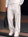 Casual Contrast Piping Sweatshirt Pants Set