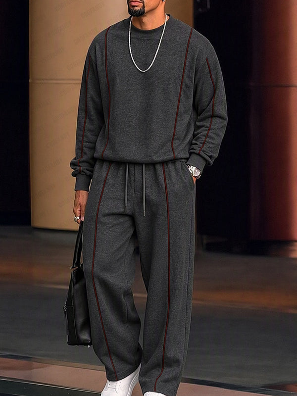 Athleisure Contrast Line Sweatshirt Pants Set