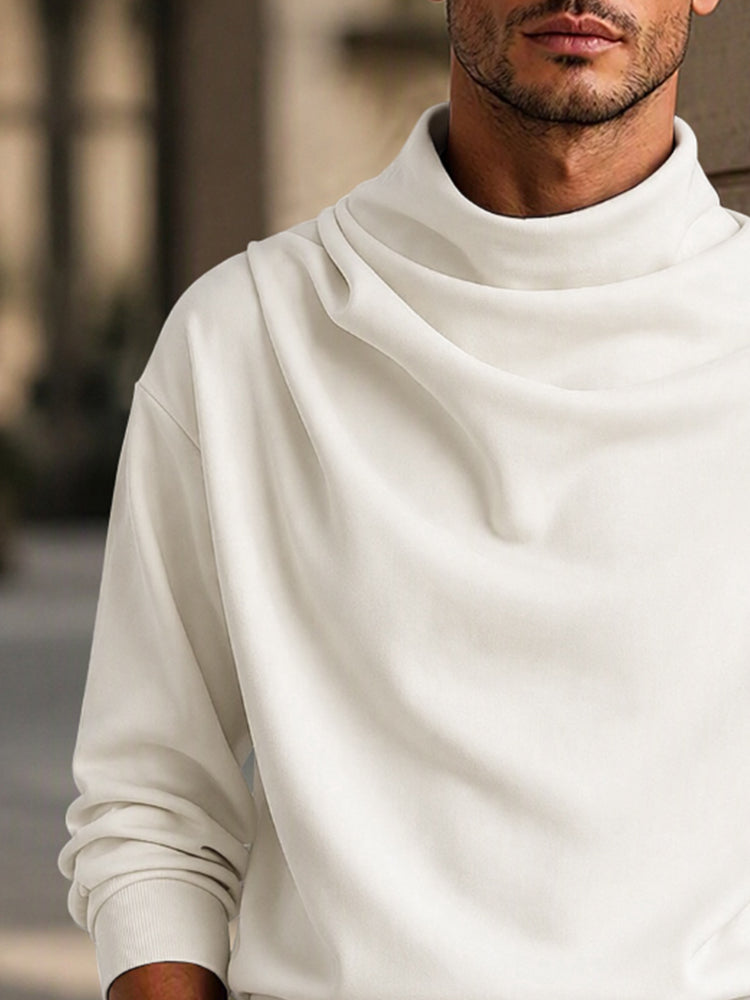 Men's Draped Mock Neck Shirt – Minimalist Long Sleeve Casual Top