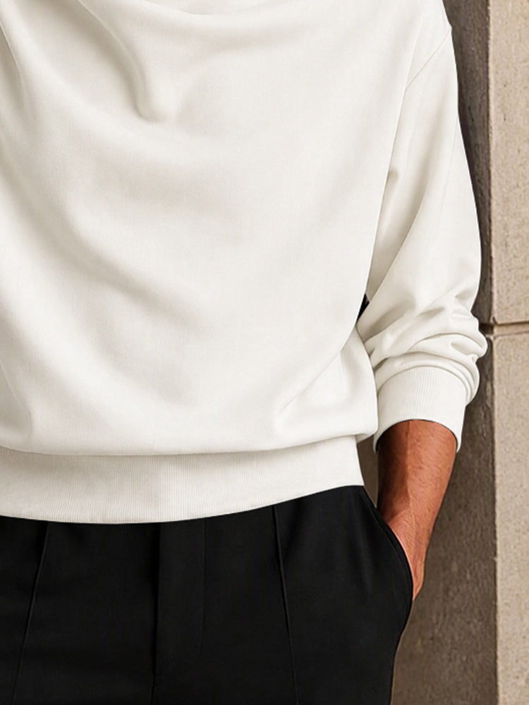 Men's Draped Mock Neck Shirt – Minimalist Long Sleeve Casual Top